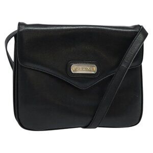 Authentic CELINE Shoulder Bag Leather Black Gold